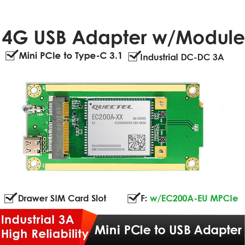 4G LTE Industrial Mini PCIe to USB Type-C 3.1 Adapter with SIM Slot – USB 2.0 Interface for Quectel EC25/EC20, Ideal for IoT, Raspberry Pi, Industrial Networking
