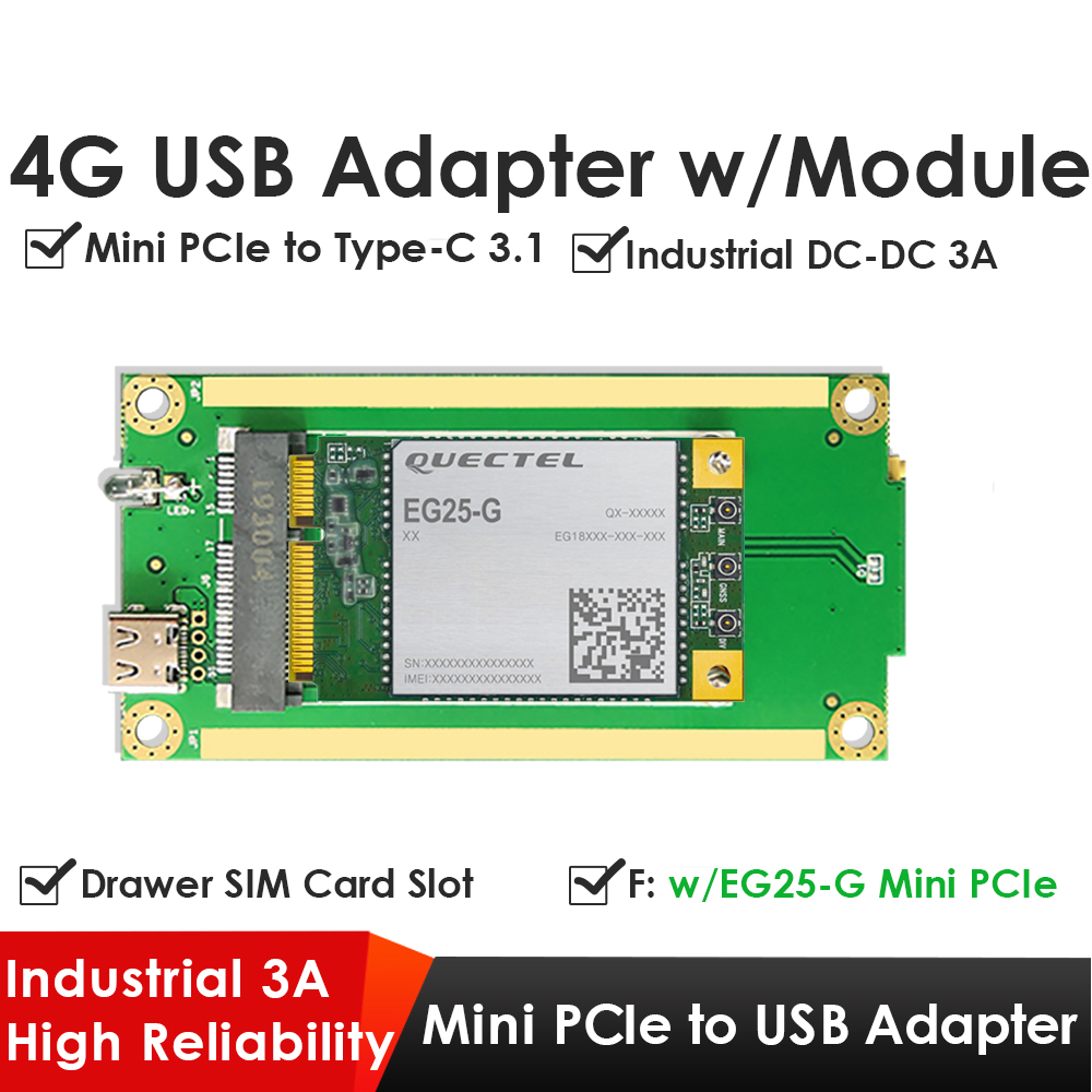 4G LTE Industrial Mini PCIe to USB Type-C 3.1 Adapter with SIM Slot – USB 2.0 Interface for Quectel EC25/EC20, Ideal for IoT, Raspberry Pi, Industrial Networking