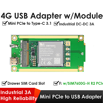 4G LTE Industrial Mini PCIe to USB Type-C 3.1 Adapter with SIM Slot – USB 2.0 Interface for Quectel EC25/EC20, Ideal for IoT, Raspberry Pi, Industrial Networking