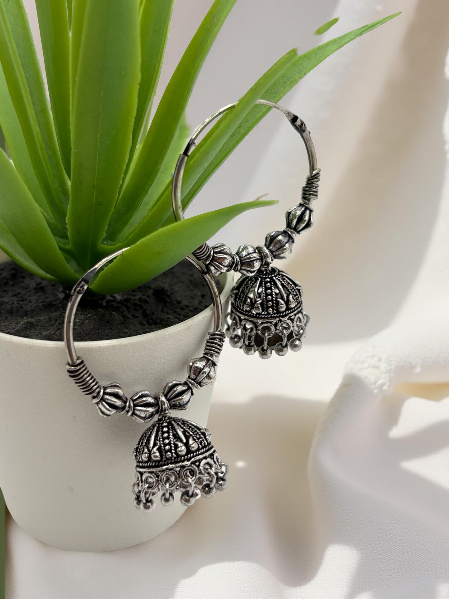 Medium size Oxidised Jumkha Hoops
