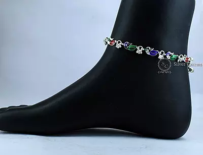 Meenakari Silver Payal Wholesale