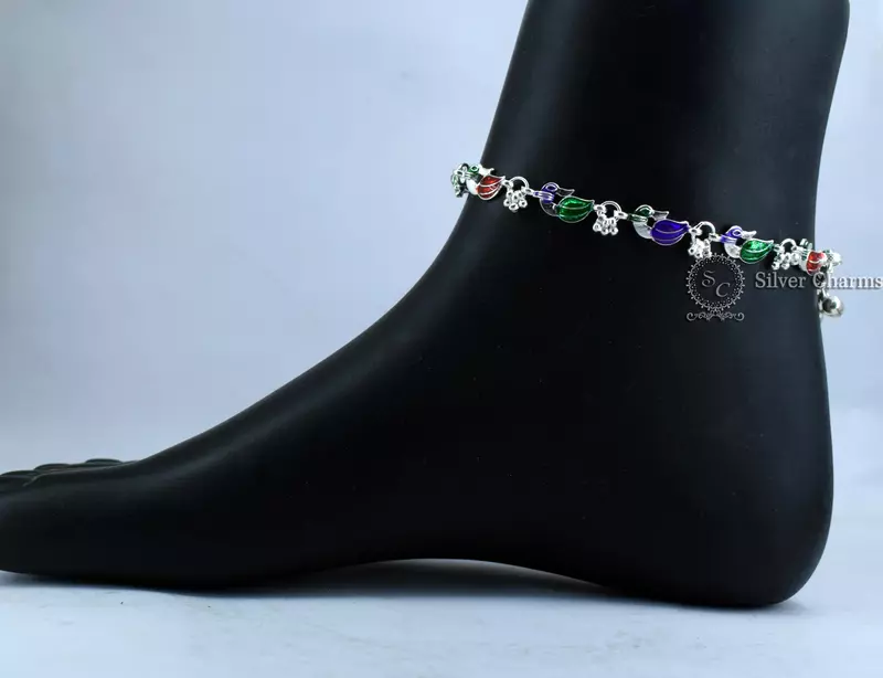 Meenakari Silver Payal Wholesale