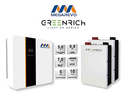 5.0 kW MEGAREVO - GREENRICH Combo, c/w 2x 4.95 kWh Lithium Batterry