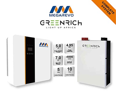 5.0 kW MEGAREVO - GREENRICH Combo, c/w 1x 4.95 kWh Lithium Batterry