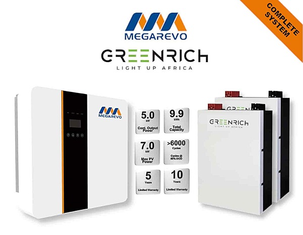 5.0 kW MEGAREVO - GREENRICH Combo, c/w 2x 4.95 kWh Lithium Batterry