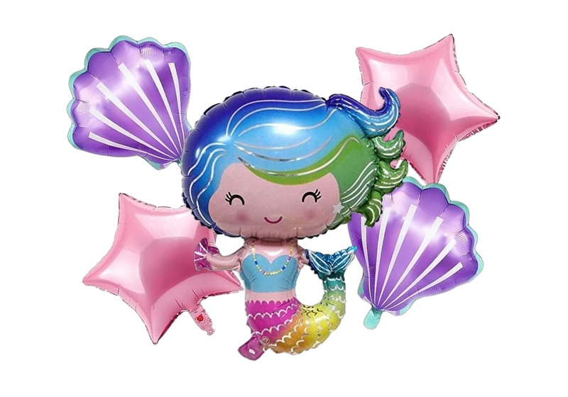 Mermaid Theme Foil Balloons - 5 Pcs. Set