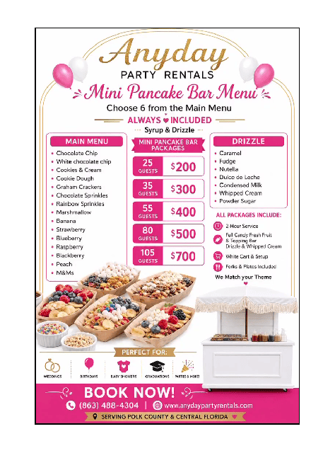 Package Mini pancakes bar  / Paquete Mini panqueques bar