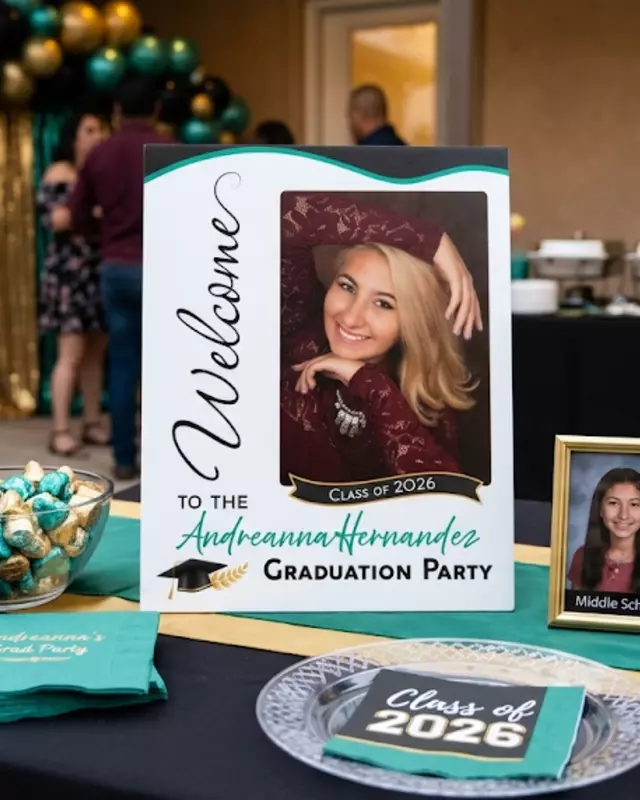 Personalized Class of 2026 graduation welcome sign with custom school colors