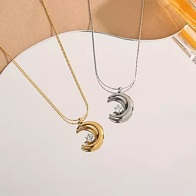 Moon & Star Silver Necklace