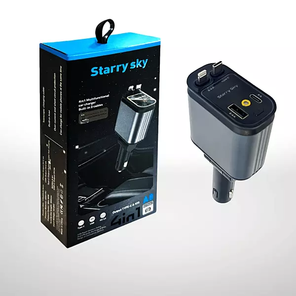 Multi-Port Car Charger - Fast Charging USB & Type-C Adapter with LED Light