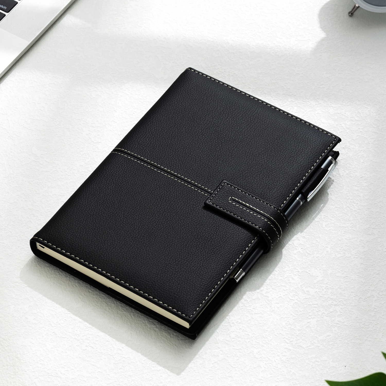 DELI N142L BUSINESS LEATHER COVER NOTEBOOK 80G 120SHTS A5 BLACK