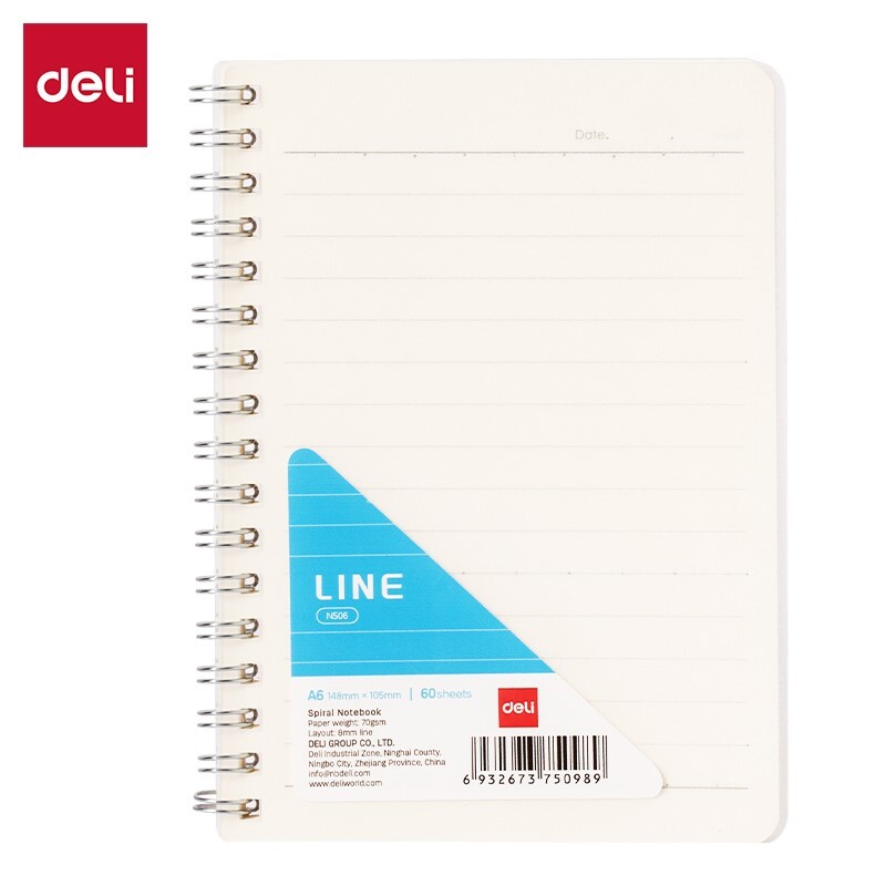 DELI N506 PP COVER SPIRAL NOTEBOOK A6 70G 60SHTS