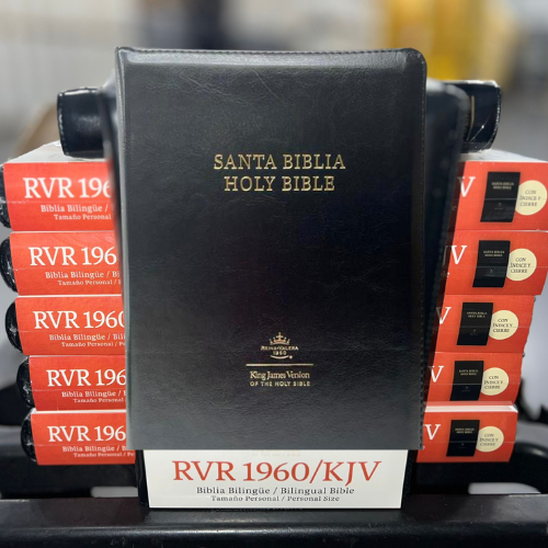 Biblia Bilingue, Manual / Letra Pequeña / Imitación Piel / With Index and Zipper / RVR 1960 Negra /Caja de 12 unidades