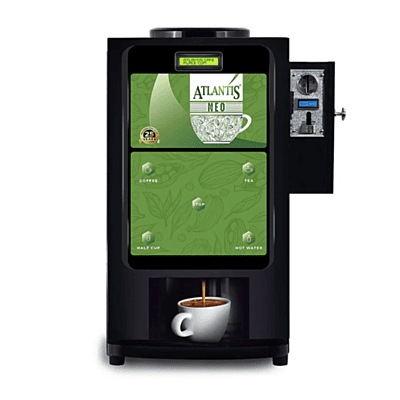Atlantis Neo coin-operated 2-lane tea and coffee vending machine for office breakrooms. Atlantis Neo coin-operated 2-lane tea and coffee vending machine for office breakrooms.
