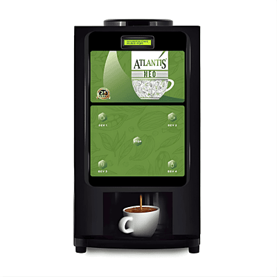 Front view of a sleek Atlantis Neo 4 lane automatic beverage dispenser. Front view of a sleek Atlantis Neo 4 lane automatic beverage dispenser.