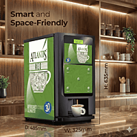Compact Atlantis Neo coin-op vending machine serving tea and coffee through 3 lanes. Compact Atlantis Neo coin-op vending machine serving tea and coffee through 3 lanes.