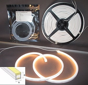 Neon-Flex 0606, 24VDC, 6 Watts/meter, 58LM/W, Dimmable, Cuts 25mm, Top Bend, Length available; 10/5/1 meter