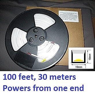 Neon-Flex 1010, 24VDC, 6Watts/meter,  Dimmable, Cuts 41.6mm, 30meter reel/Flat Top Bend/2700k-UL