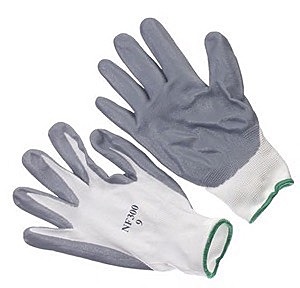 Grey nitrile foam dipped, palm coated, nylon knit liner