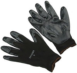 Black nitrile dipped, palm coated, black nylon liner