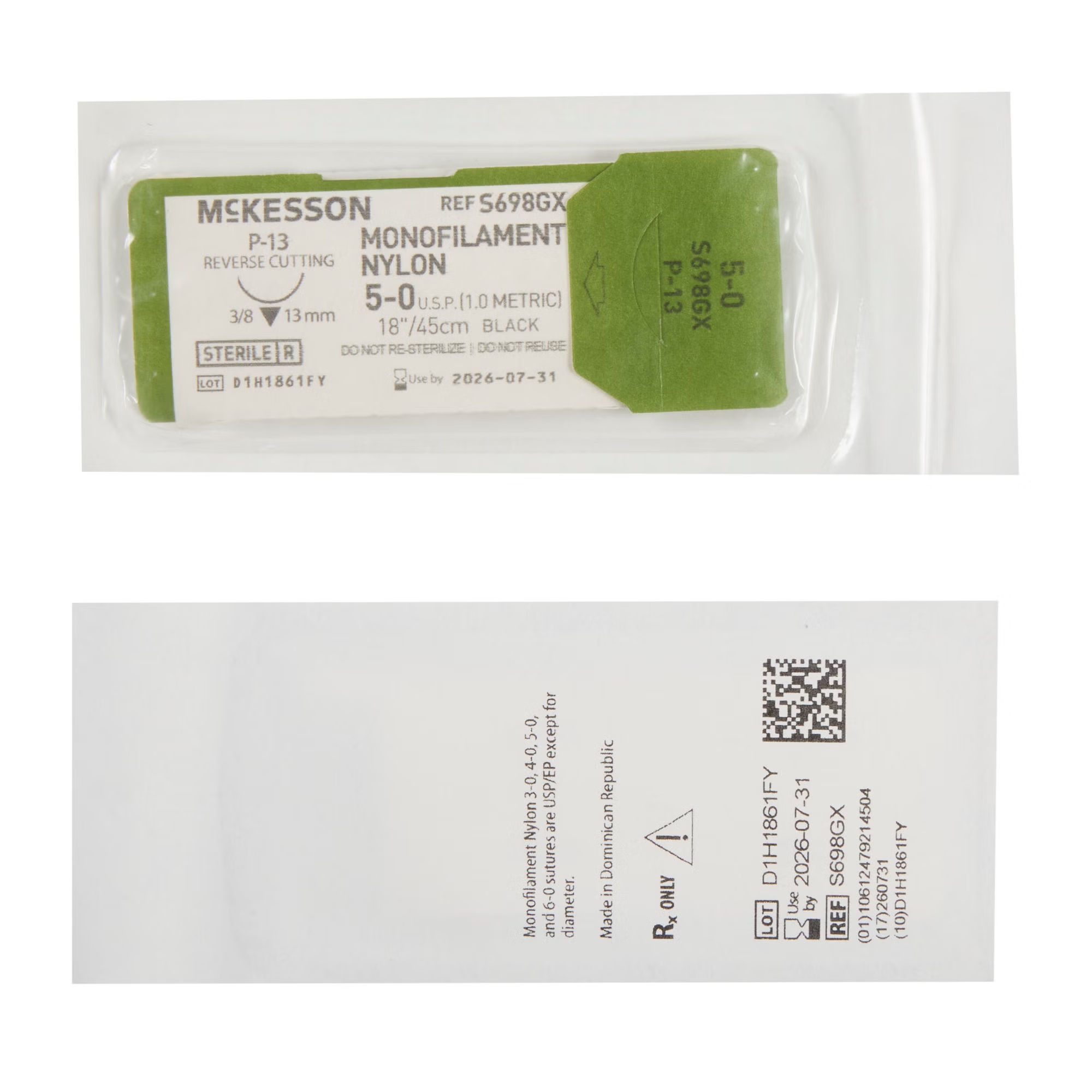 McKesson Nylon Suture with P-13 Precision Reverse Cutting Needle, 5-0, 18 Inch, (BX/12EA)