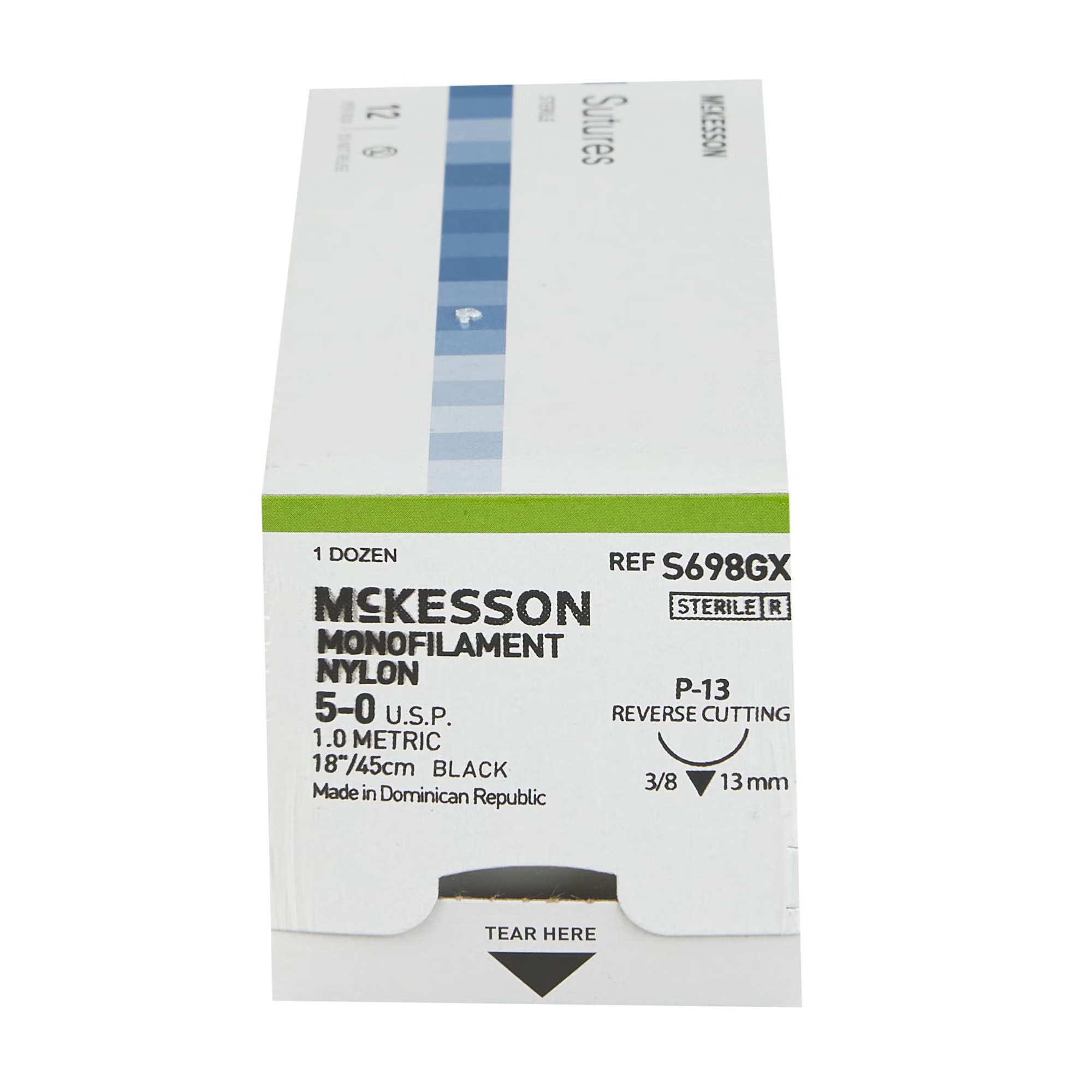 McKesson Nylon Suture with P-13 Precision Reverse Cutting Needle, 5-0, 18 Inch, (BX/12EA)