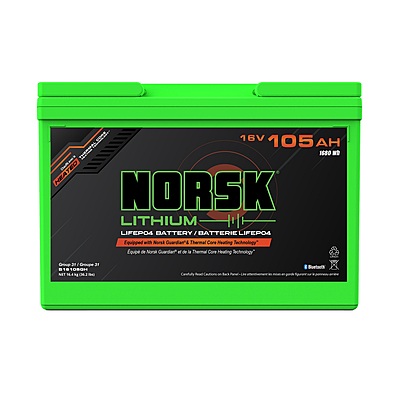 Norsk 16V 105Ah Heated LiFePO4 Lithium Deep Cycle Battery
