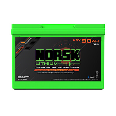 Norsk 24V 90Ah Heated LiFePO4 Lithium Trolling Motor Battery