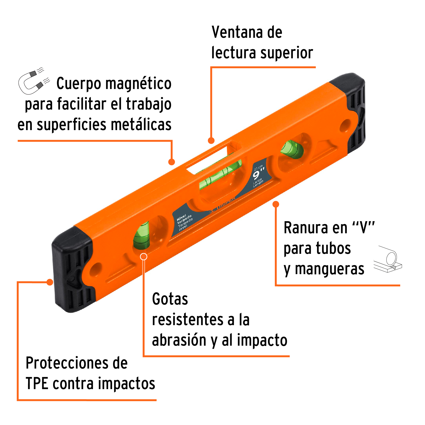 nivel-torpedo-magnético-de-9-con-cuerpo-de-abs-truper-nt-9-11223
