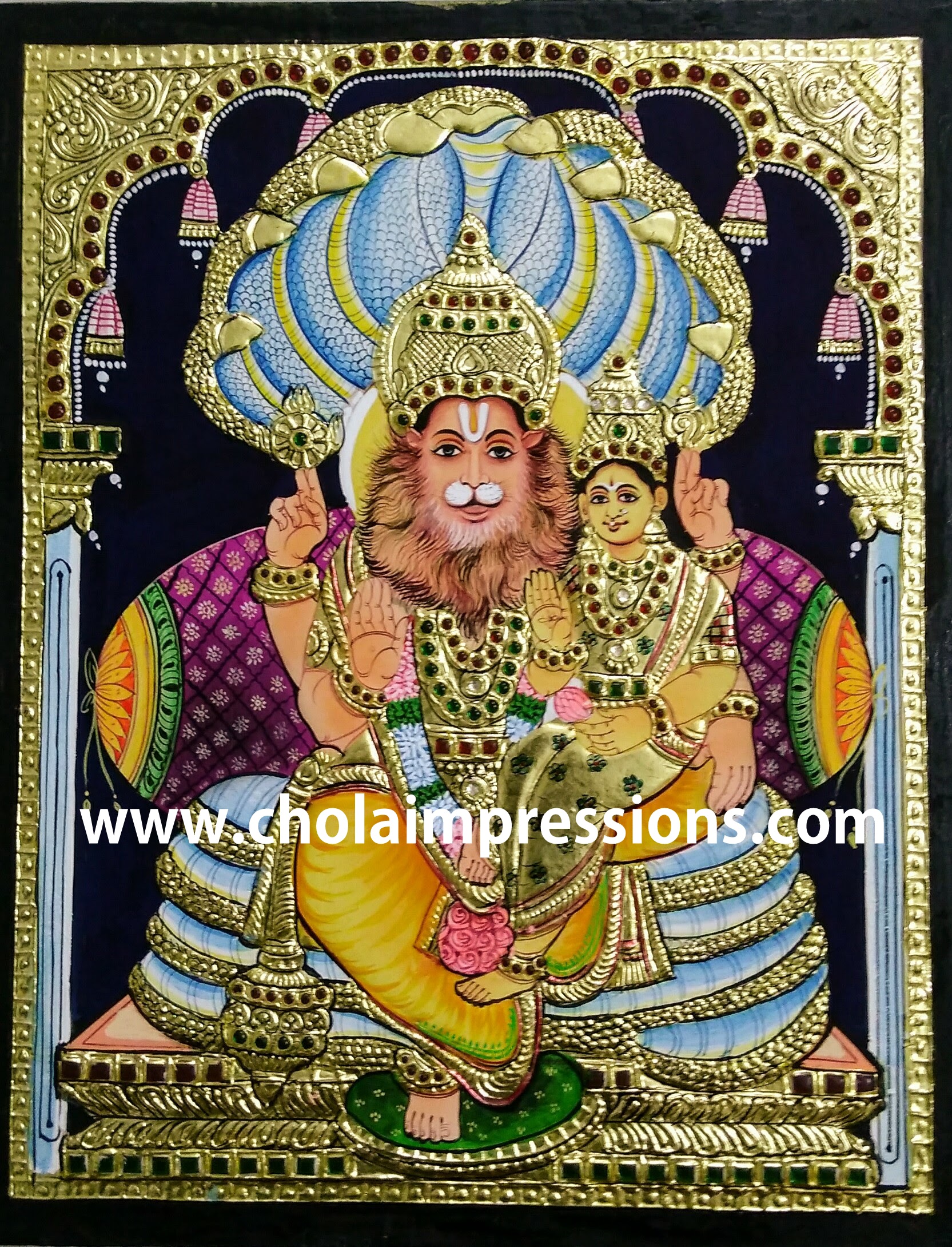 Lakshmi Narasimhar Tanjore Painting - 1.5 ft x 1.25 ft - Exclusive Collection Lakshmi Narasimhar Tanjore Painting - 1.5 ft x 1.25 ft - Exclusive Collection