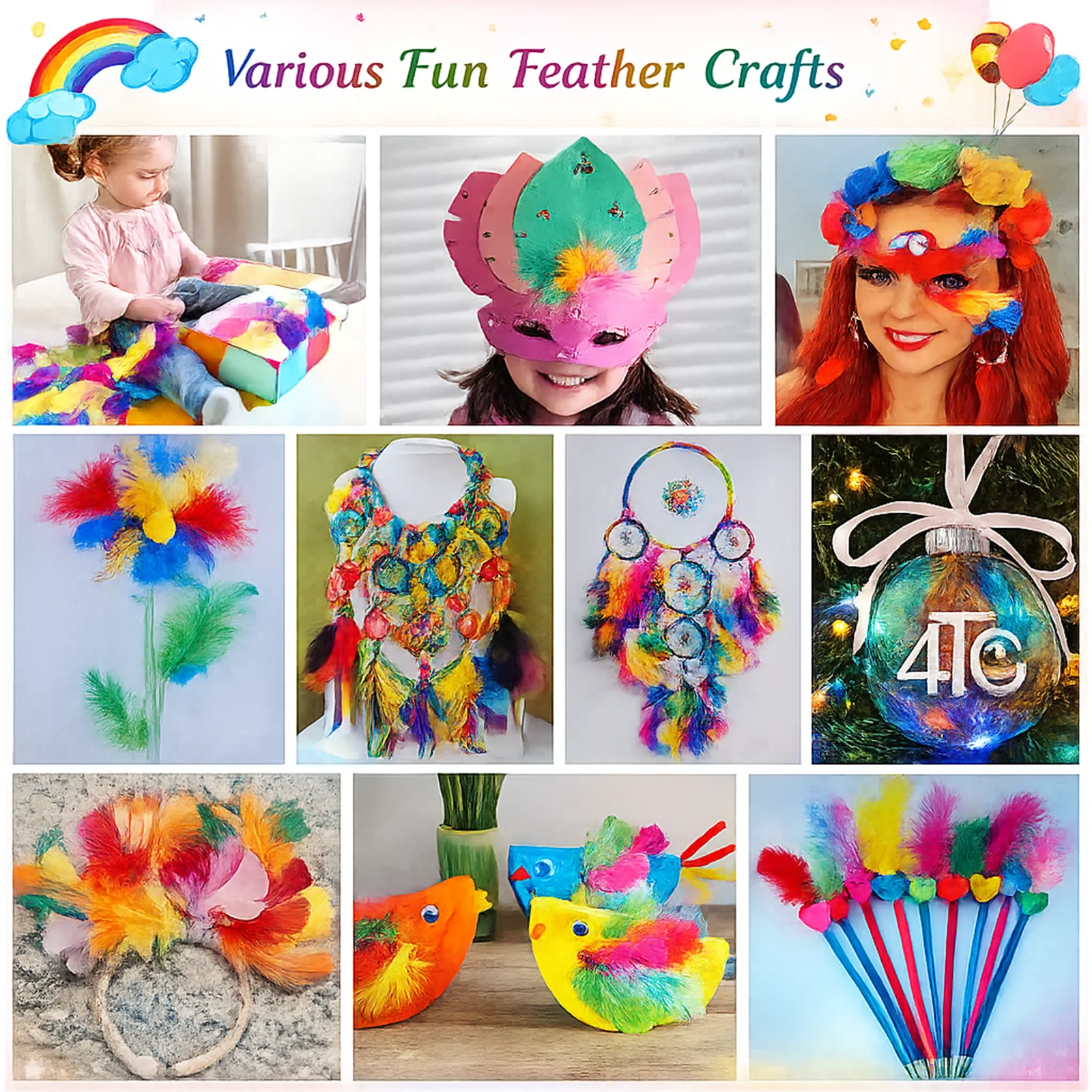 Natural Dyed Craft Feathers 70 Pcs Multicolour 6–8 cm for DIY Crafts & Dream Catchers