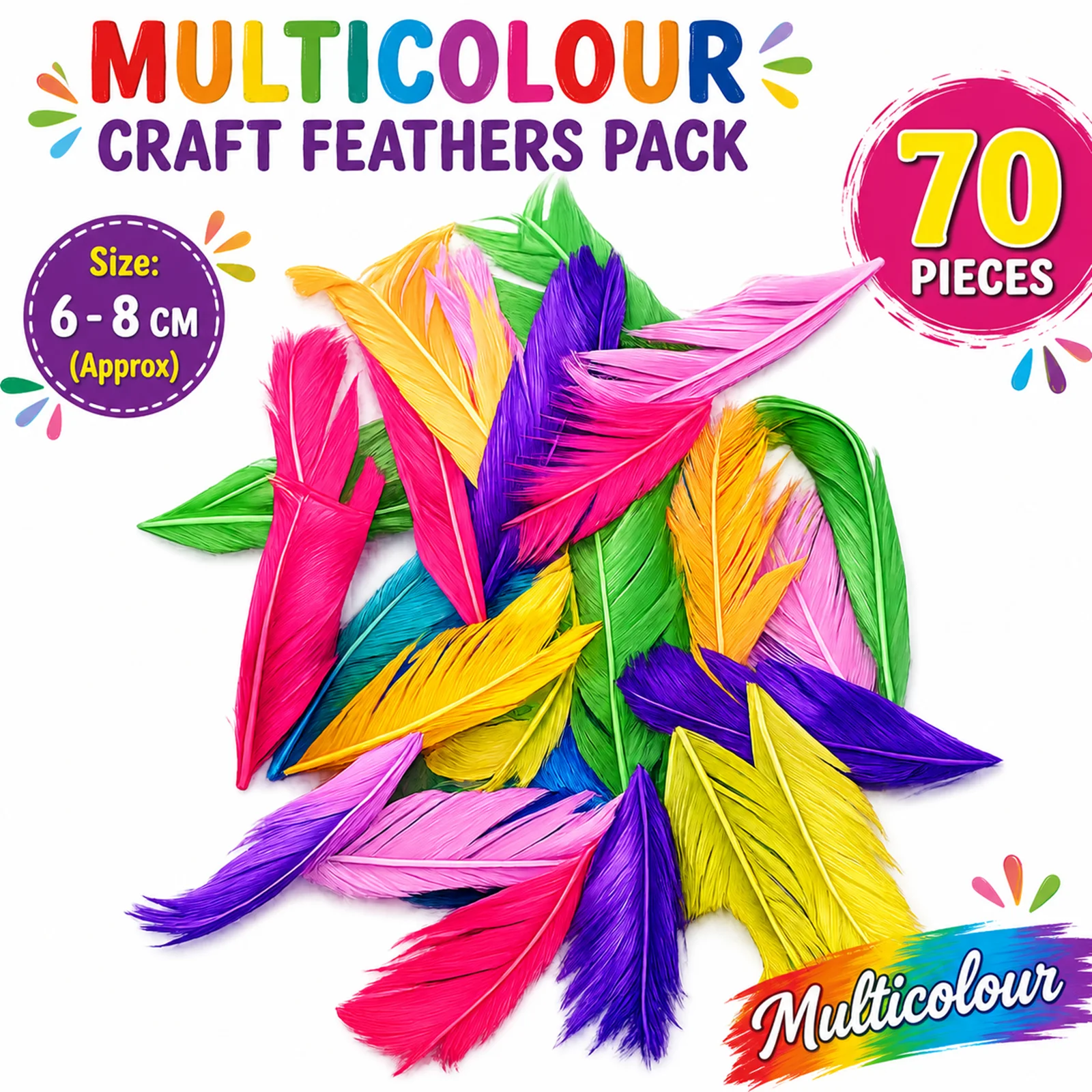 Natural Dyed Craft Feathers 70 Pcs Multicolour 6–8 cm for DIY Crafts & Dream Catchers