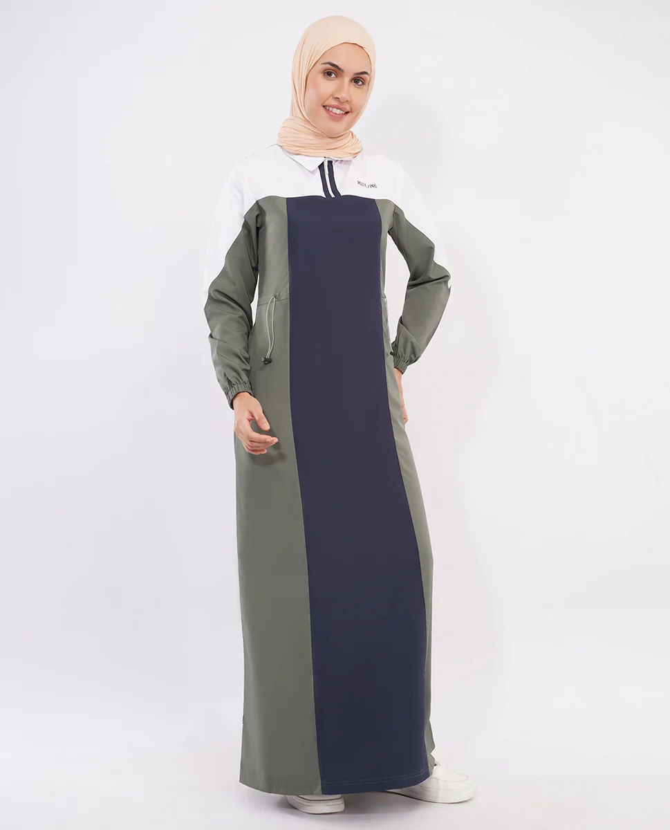 GREY AND NAVY TOGGLE WAIST JILBAB