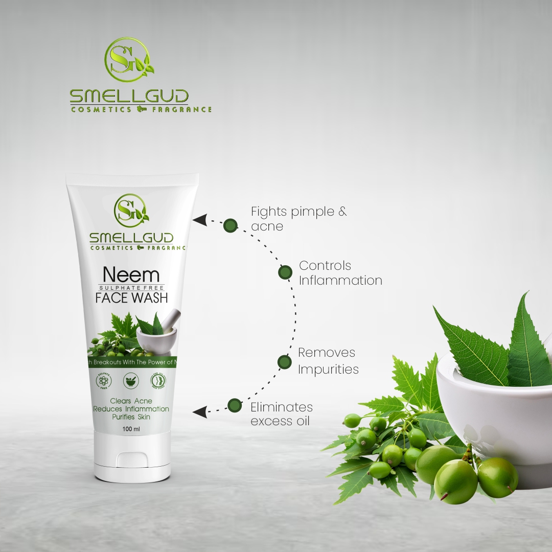 Smellgud cosmetics Ayurvedic Neem Face Wash | Gentle Face Wash for Acne | Face Wash for Acne Prone Skin | Anti-Acne Face Wash with Neem | Paraben & Sulphate-Free | Suitable for All Skin Types 100 Ml