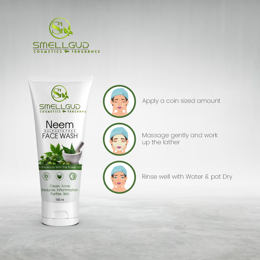 Smellgud cosmetics Ayurvedic Neem Face Wash | Gentle Face Wash for Acne | Face Wash for Acne Prone Skin | Anti-Acne Face Wash with Neem | Paraben & Sulphate-Free | Suitable for All Skin Types 100 Ml