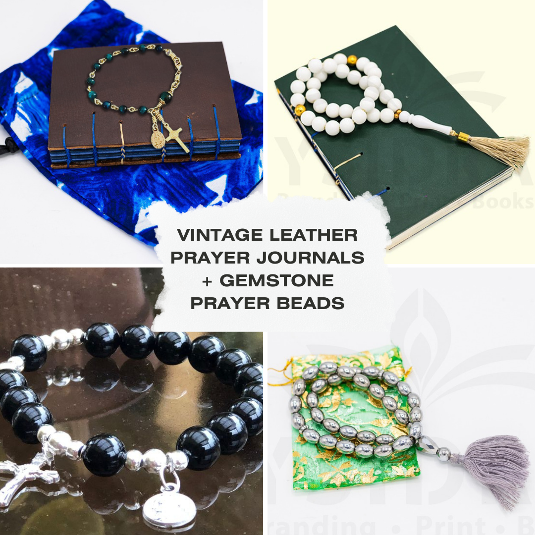 Premium Leather Prayer Journal (A6) + Gemstone Prayer Beads (Bracelet) | Personalised + Handcrafted