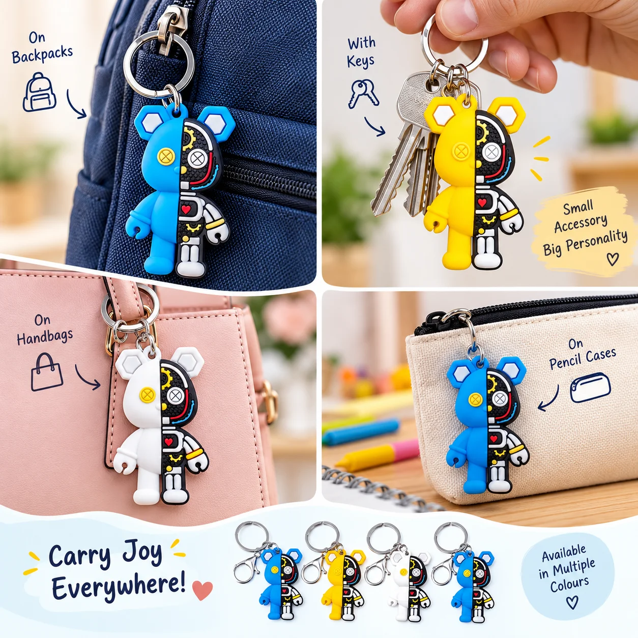 Cartoon Mechanical Bear Silicone Keychains
