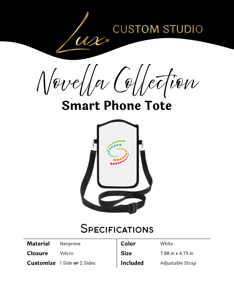 Personalized Novella Collection neoprene smartphone tote with adjustable crossbody strap