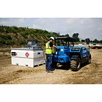 FUEL CUBE WESTERN GLOBAL 250GALLON DOUBLE WALL STATIONARY STORAGE TANK INCLUDING FILL RITE 110V FUEL TRANSFER PUMP AND AUTOMATIC NOZZLE