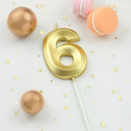 Number - 6 Gold Candle for Birthday or Anniversary Celebration