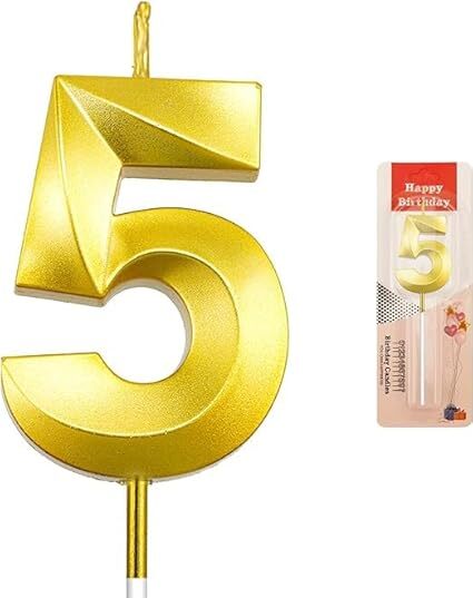 Number - 5 Gold Candle for Birthday or Anniversary Celebration