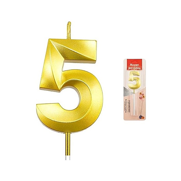Number - 5 Gold Candle for Birthday or Anniversary Celebration