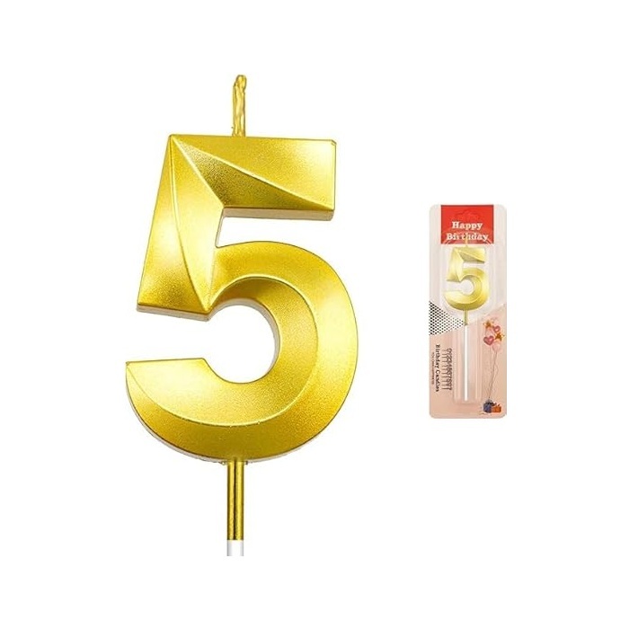 Number - 5 Gold Candle for Birthday or Anniversary Celebration