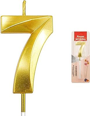 Number - 7 Gold Candle for Birthday or Anniversary Celebration