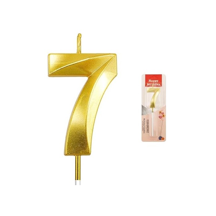 Number - 7 Gold Candle for Birthday or Anniversary Celebration