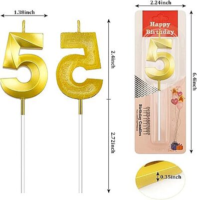 Number - 5 Gold Candle for Birthday or Anniversary Celebration