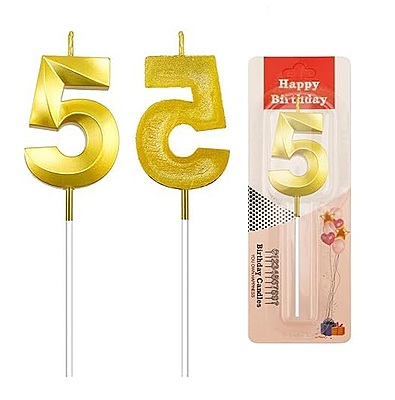 Number - 5 Gold Candle for Birthday or Anniversary Celebration