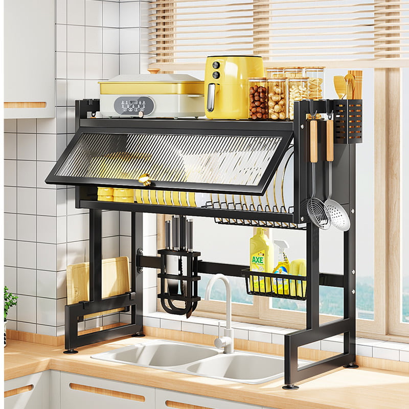 OVER THE SINK COUNTER TOP DISH RACK PLATE DRAINER  PLATE RACK DISH RACK WITH UTENSILS RACKS - 80CM