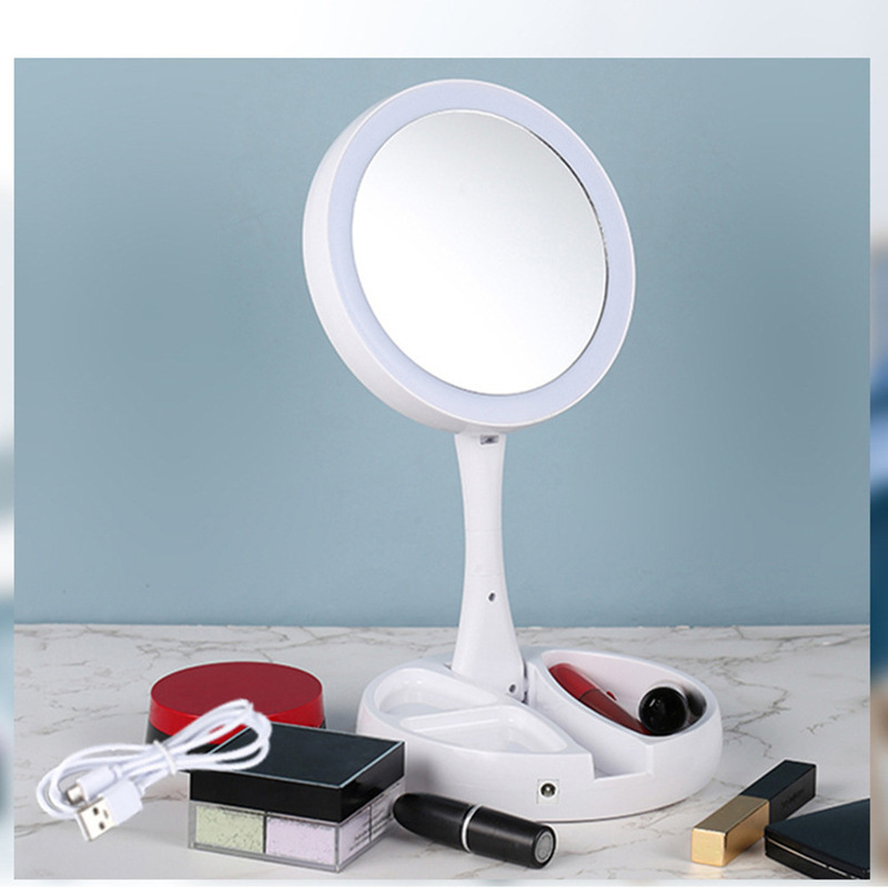 FOLDABLE DESKTOP DOUBLE SCREEN MAKE UP MIRROR WITH LED LIGHT