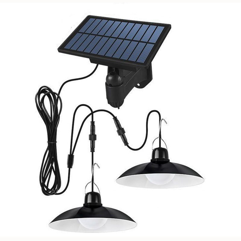 OUTDOOR/INDOOR SOLAR POWER STORAGE WITH TWO CHANDELIER WATER PROOF LIGHTS WITH SOLAR PANEL